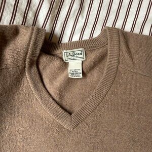 L.L. Bean Brown V-Neck Sweater 100% lambs wool